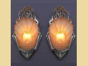 Wonderful Pair Vintage Art Deco Polished Original Nickel Sconces