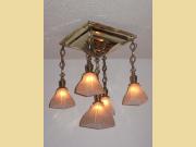 1904 Antique Shower Arts & Crafts Lighting Fixture. Original vintage light shades
